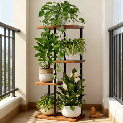 4-Tier Corner Plant Stand For Indoor Outdoor Use, Space-Saving Metal Plant Shelf For Multiple Plants, Tiered Flower Pot Holder For Patio Garden Balcon by Arlmont & Co.