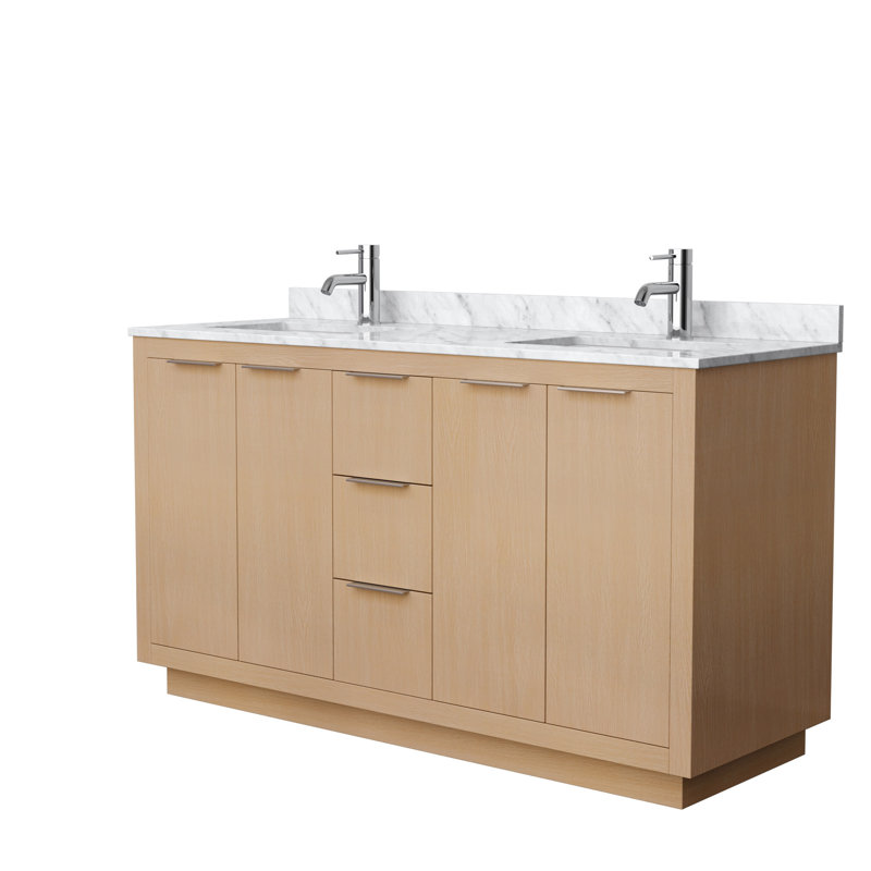 Ensemble de meuble-lavabo double 60 po Maroni, Marbre de culture blanc, Nickel brossé