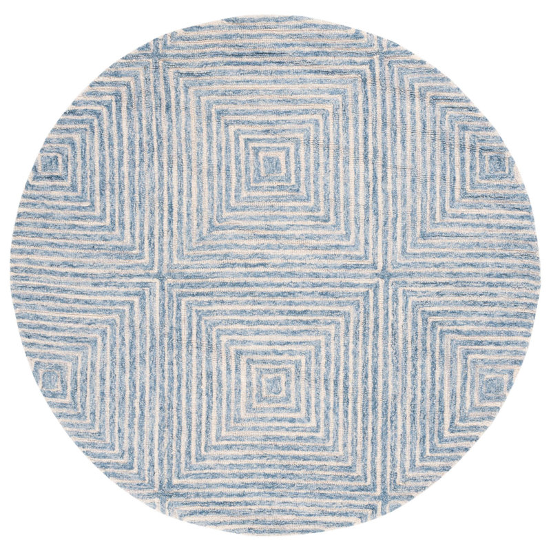 Tapis géométrique en laine et coton touffeté à la main Metro, Rond 6 pi