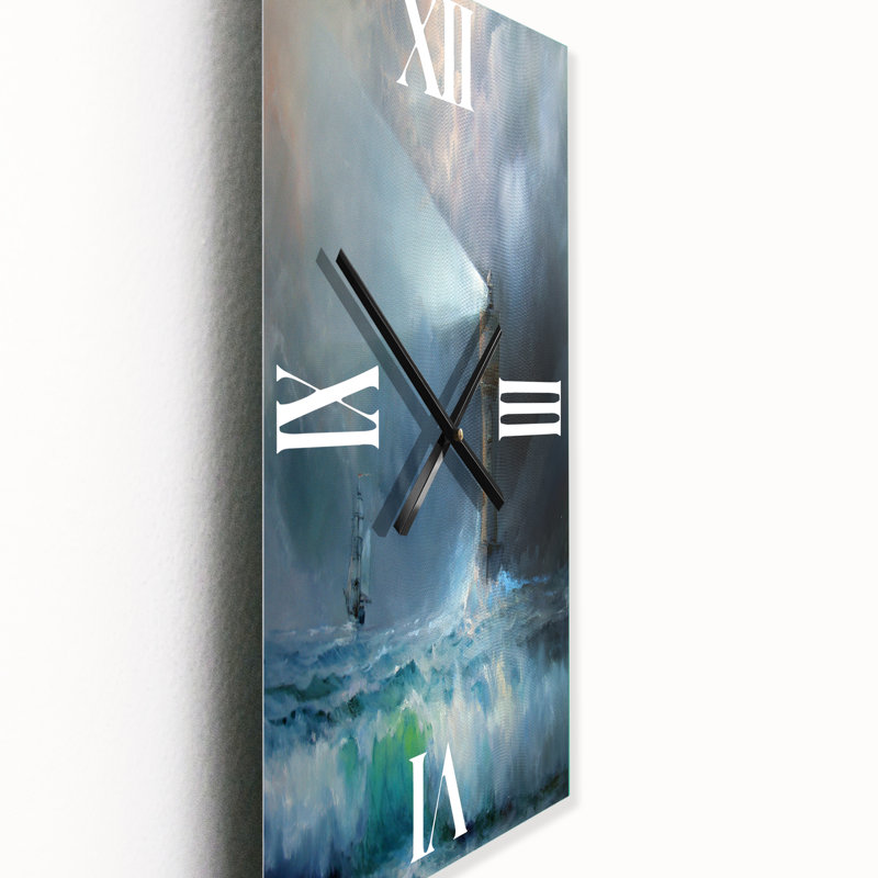 Phare brillant pendant la nuit orageuse II - Horloge murale nautique et côtière, Grand