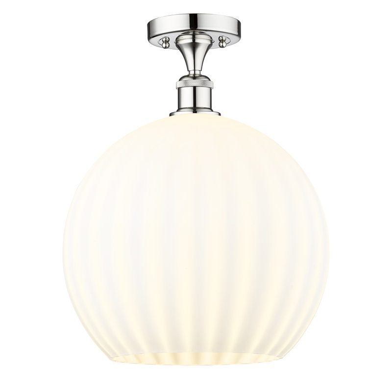 Edison - Adriao - Plafonnier semi-encastré 1 lumière - Abat-jour Adriao, Chrome poli, H 16,75 po x l 13,75 po x P 13,75 po