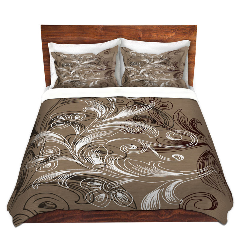 Ensemble de housse de couette à fleurs café, 1 housse de couette grand + 2 taies standards