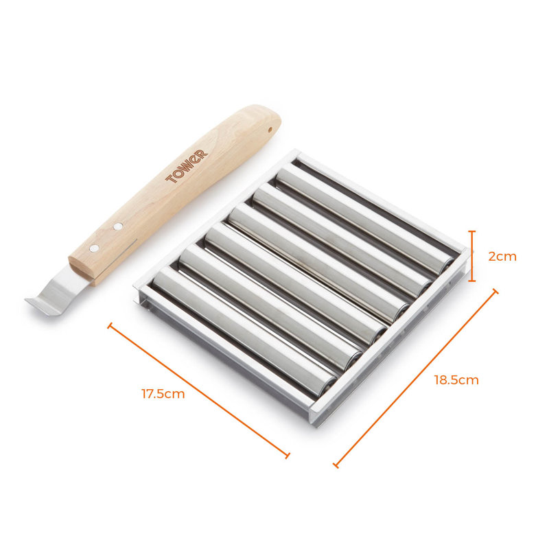 Tower BBQ Hot Dog Roller with Wooden Stay Cool Handle, Robust Construction, Stainless Steel