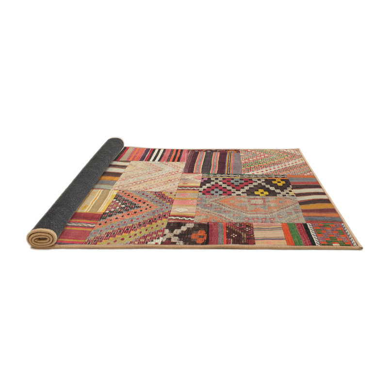 Tapis contemporain rouge / orange, Rond 7 pi
