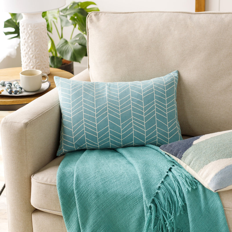 Follow Your Nose Dogs Decorative Printed Throw Pillow design by Lucia Heffernan, Polyester, 13" x 20", Teal/Cream Herringbone