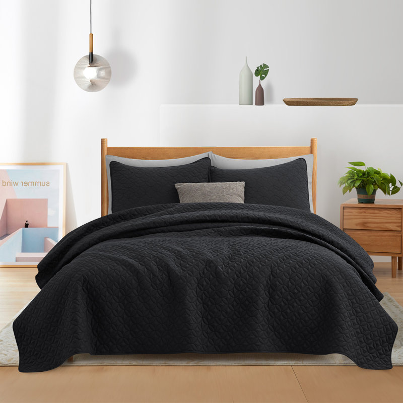 Ensemble de couvre-lit réversible en microfibre, Couvre-lit pour lit simple + une taie d'oreiller s, Noir