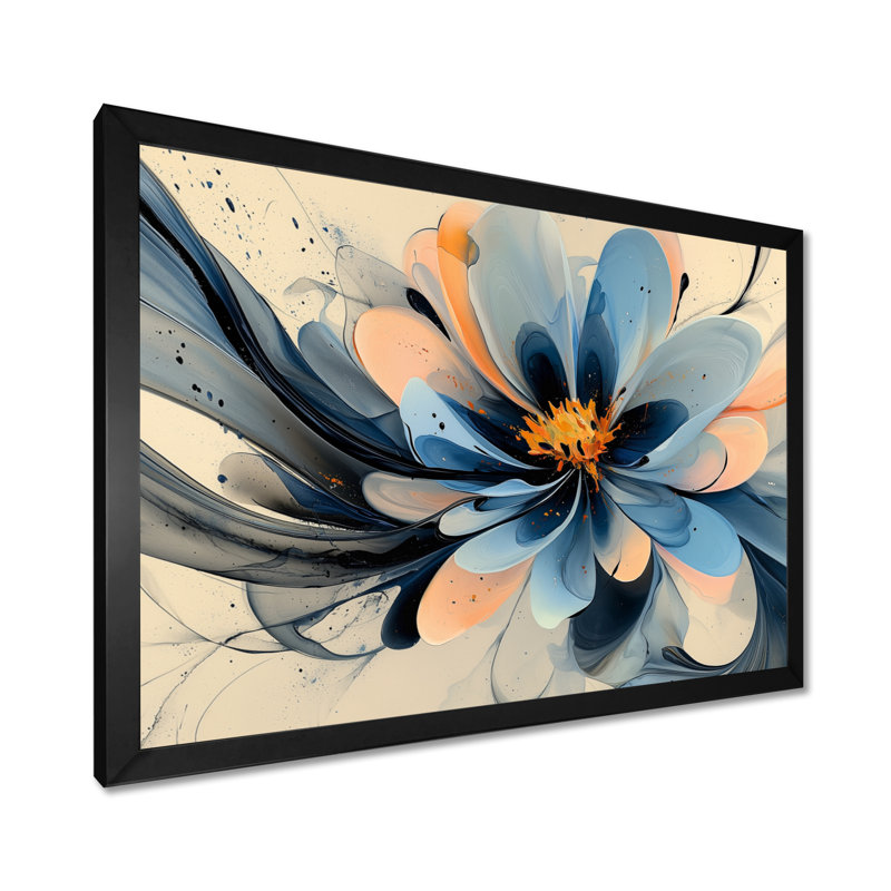 Turquoise Dahlia fleurs en couches II - art mural Dahlia, H 30 po x l 40 po, Picture Framed, Noir