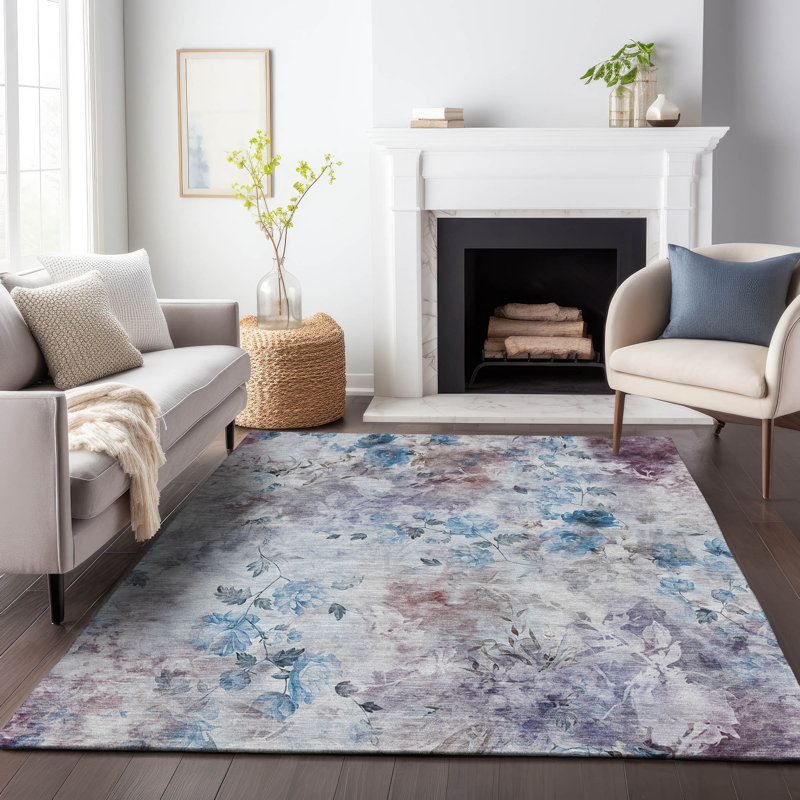 Premium Machine Washable Prisco Blue Rug, Rectangle 10' x 14'