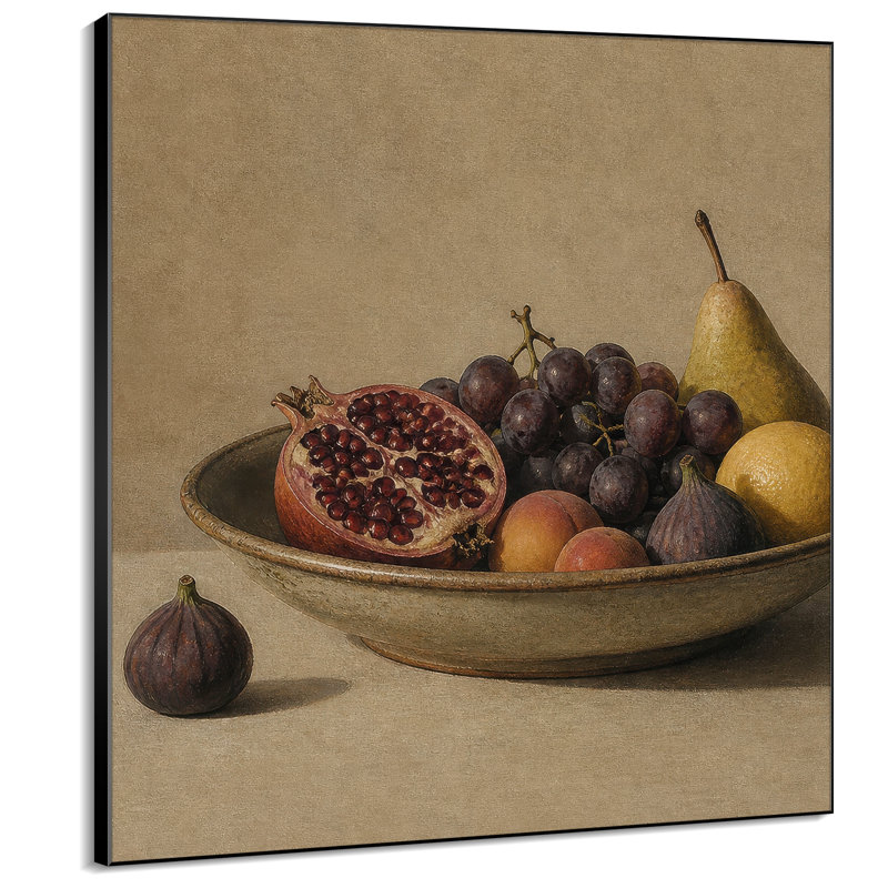 Très grande reproduction d'art sur toile - Nature morte à la grenade et au bol de raisin classique pour le salon ou la chambre à coucher - «Assemblage requis du cadre (cadre non fini)»