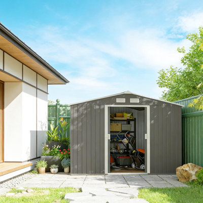 Remise à outils spacieuse en acier galvanisé pour le jardin, la pelouse et la piscine - Portes coulissantes doubles, système de ventilation avec beaucoup d'espace
