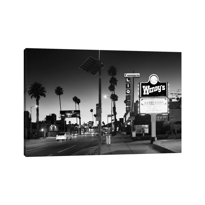Black California Series - Sunset Blvd By Night 1 Piece Wrapped Canvas Wall Art, 20.32 cm H x 30.48 cm W