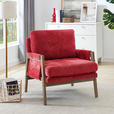 Mid-Century Modern Velvet Accent Armchair, Red