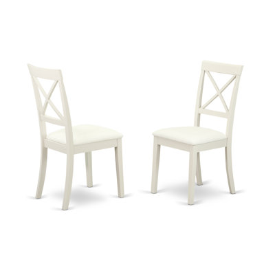 Boston Dinette Chairs - Faux Leather Upholstered Wooden Chairs, Set of 2, Linen White