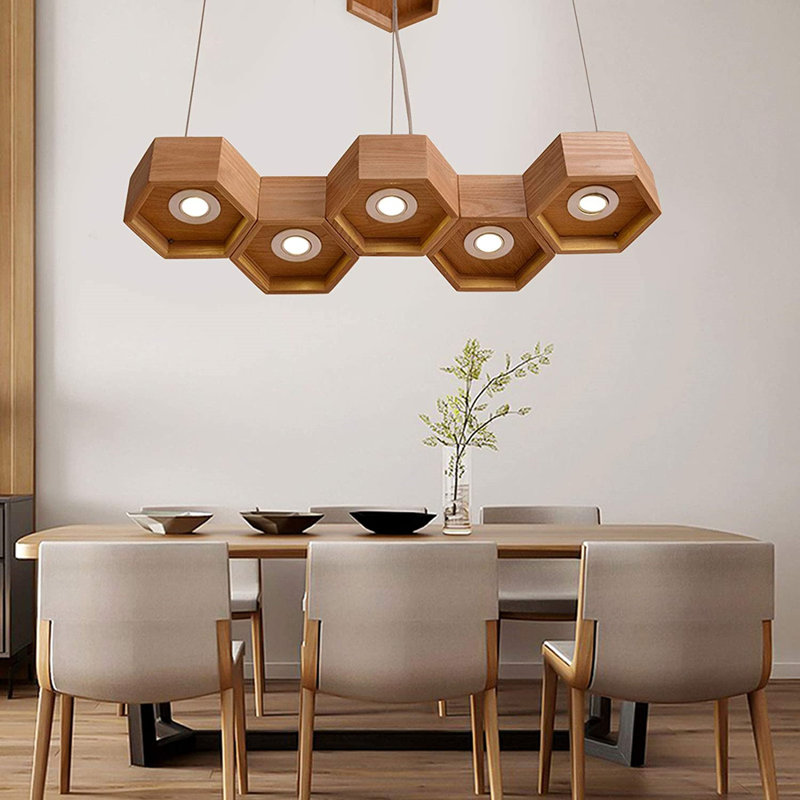 Otterville 5 - Light Wood Kitchen Island Geometric Chandelier