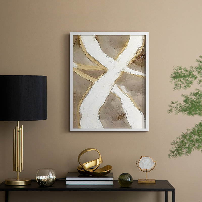 Impression abstraite encadrée «Cxxiv» - prête à être accrochée, H 14 po x P 11 po, Blanc