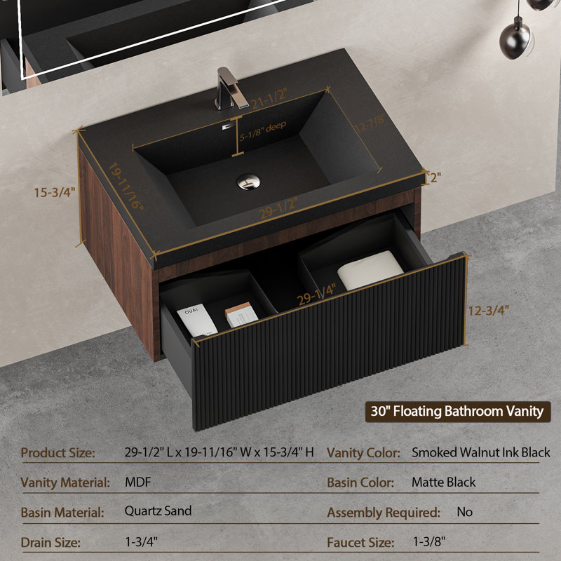 Ensemble de meuble-lavabo mural 30 po, 30"
