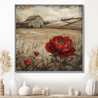 Cruchfield rétro, pivoines rouges par The Barn III - pivoines, art mural
