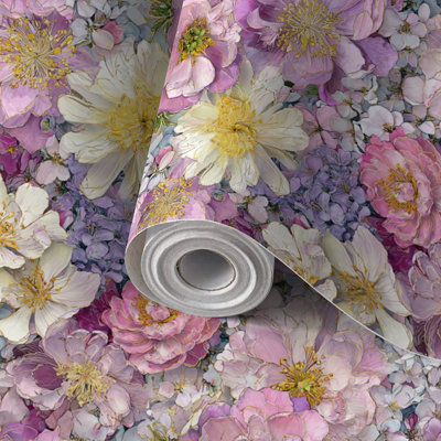 Papier peint auto-adhésif à motif de fleurs aquatiques fantaisistes superposées et adhésives 17,7 po x 118 po (45 x 300 cm)