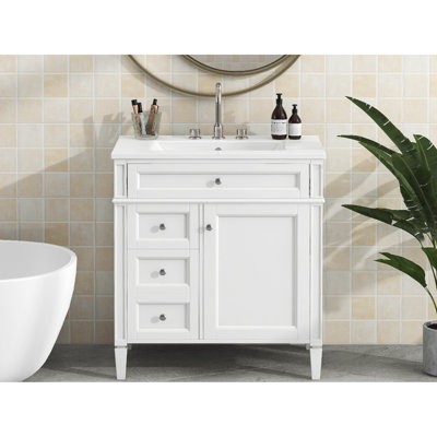 Lavabo de salle de bain 30 po, conception moderne avec 2 tiroirs et tiroir basculant, meuble-lavabo unitaire, lavabo sécurisé
