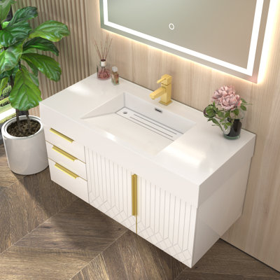 Milana Floating Bathroom Vanity With Reinforced Acrylic Sink In Gloss White And Left Side Drawers