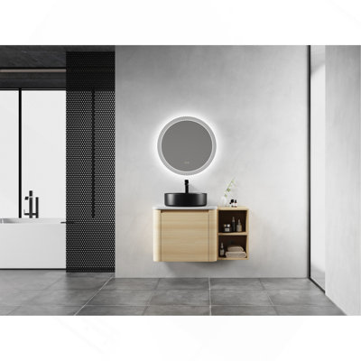 36'' Wall-Mounted Bathroom Vanity With Ceramic Art Sink, and Storage Shelves, Soft-Close Door, Plywood