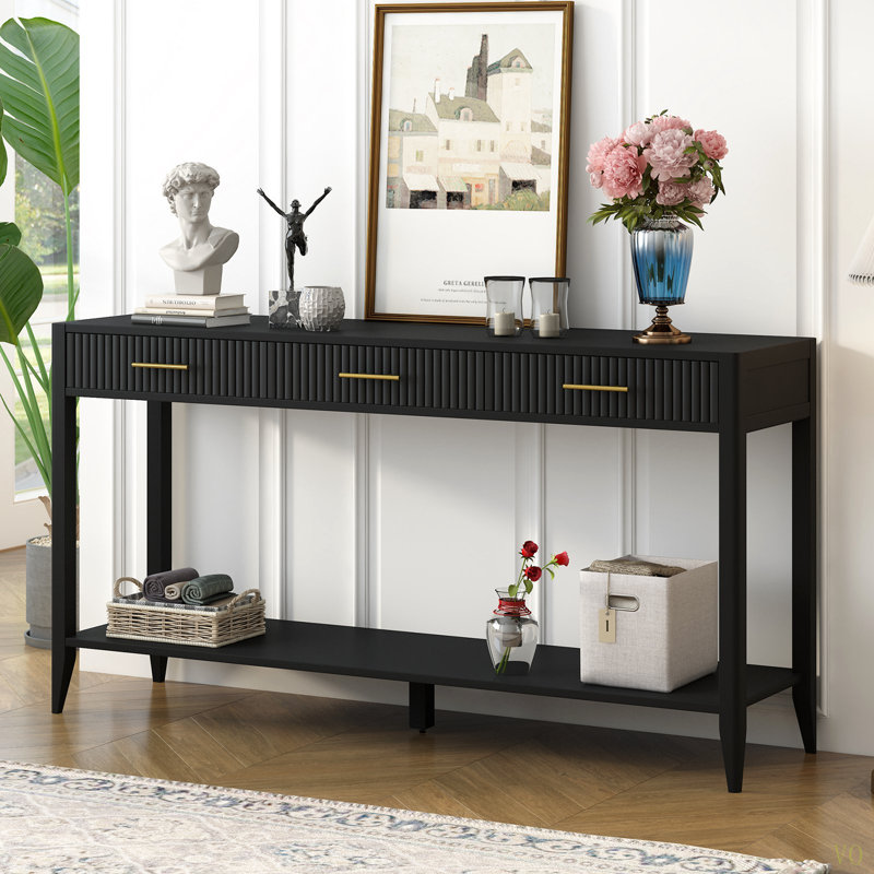 60" Painted Console Table With 3 Drawers,Wooden Entryway Table With Storage Shelf, Farmhouse Sofa Table For Living Room, Hallway,Entryway, Foyer, Corridor