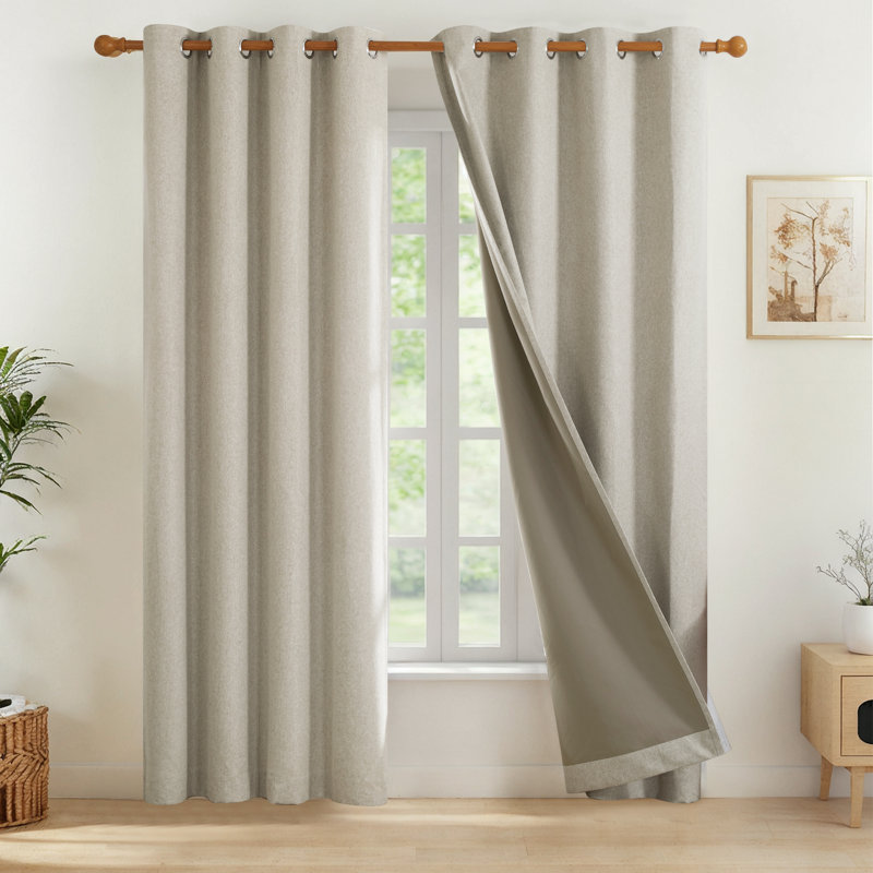 Full Blackout Faux Linen Look Thermal Insulated Grommet Curtains (Set of 2), 52" W x 45" L, Flaxen