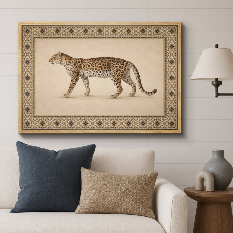 Illustration rétro d'un léopard, photos de salon, impression sur toile encadrée, H 16 po x l 24 po x P 1,5 po, Cadre naturel