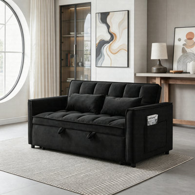 53" Convertible Sofa Bed, 3-In-1 Velvet Futon Couch With Adjustable Backrest, Loveseat Sleeper Sofa With Pillows & Storage Bag For Small Spaces