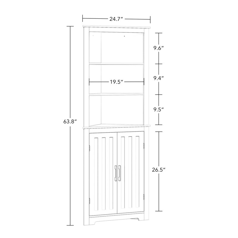 White Tall Corner Storage Cabinet with Adjustable Shelving