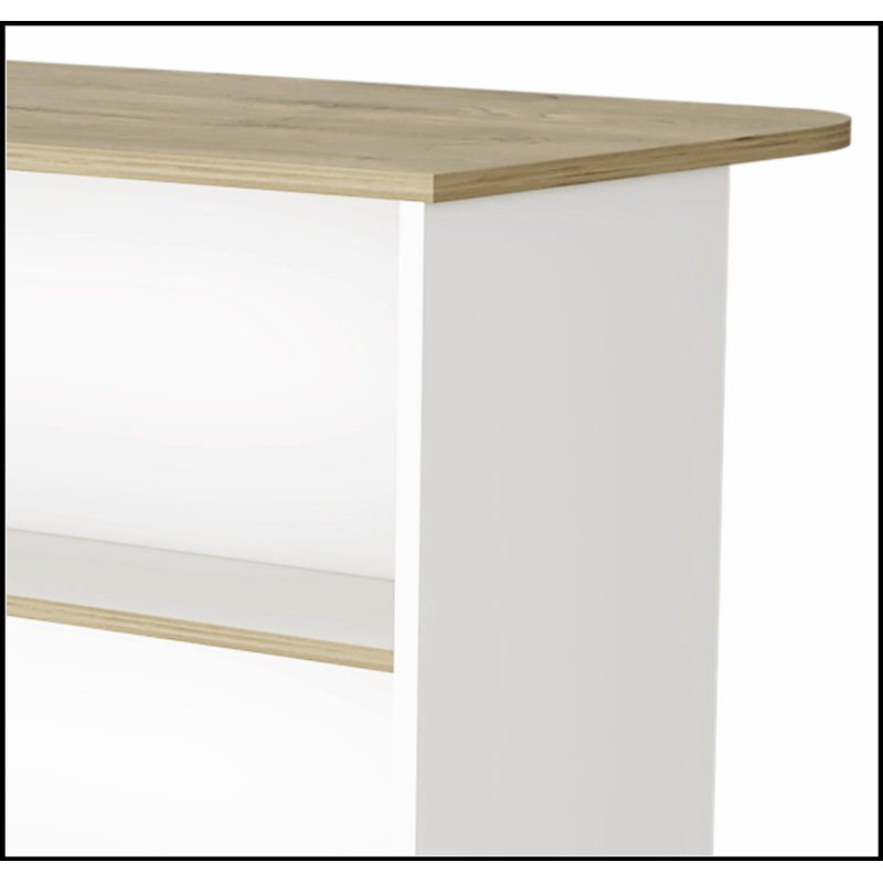 Light Pine 3-Tier Shelf Kitchen Island With Spacious Work Surface And Durable Construction For Enhanced Functionality