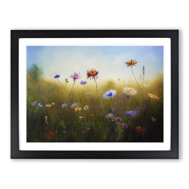 Stunning Wildflowers Floral - Single Picture Frame Painting, 46cm H x 64cm W x 2cm D, Black