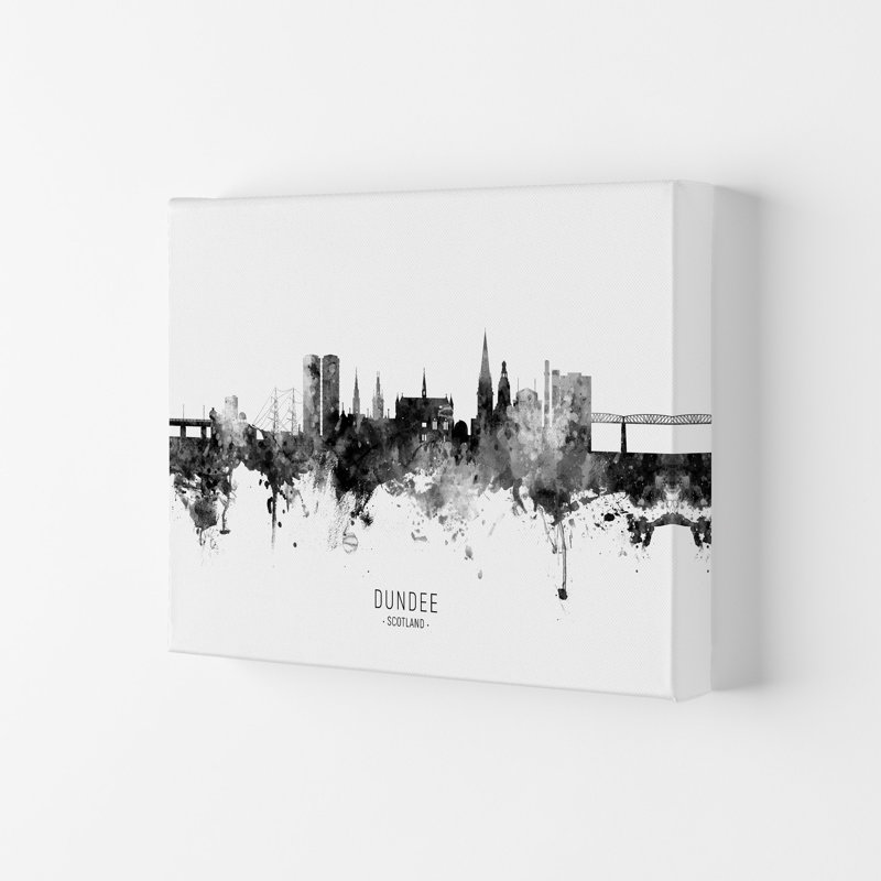 Dundee Scotland Skyline Black White City Name by Michael Tompsett - Print, 29.7cm H x 42cm W x 4cm D, Wrapped Canvas