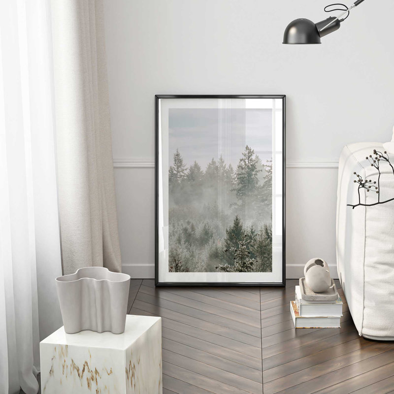 Impression sur feuillage persistant, Cadre opaque blanc, H 25 po x l 19 po x P 1,25 po