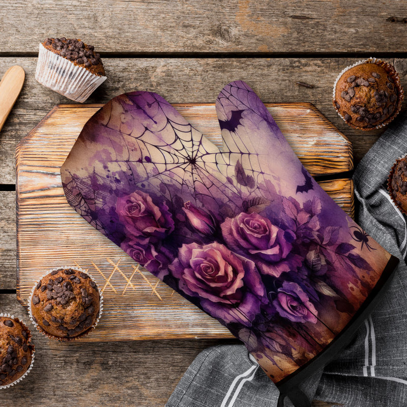 Webbed Rose Night Oven Mitt Cotton Twill