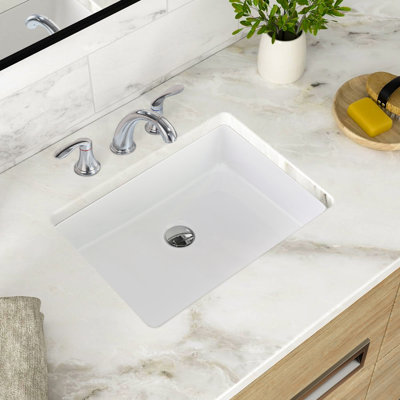 Rectangular Porcelain Ceramic Undermount Bathroom Sink In White With Overflow