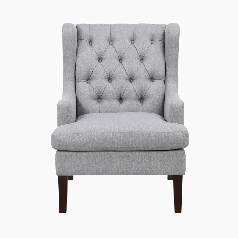 Keisha 29" Traditional Wingback Accent Chair with Textured Fabric Upholstery, Button-Tufted Back & Foam Cushioned Seat, Gray