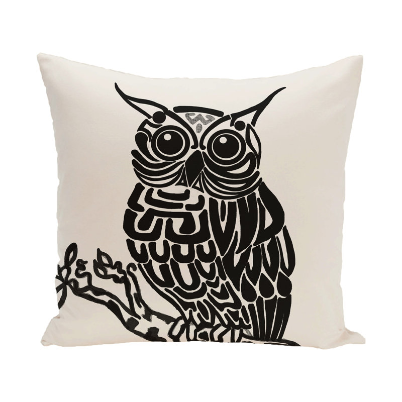 Owl Square Pillow Cover & Insert, Off White - Black, 26" H x 26" W