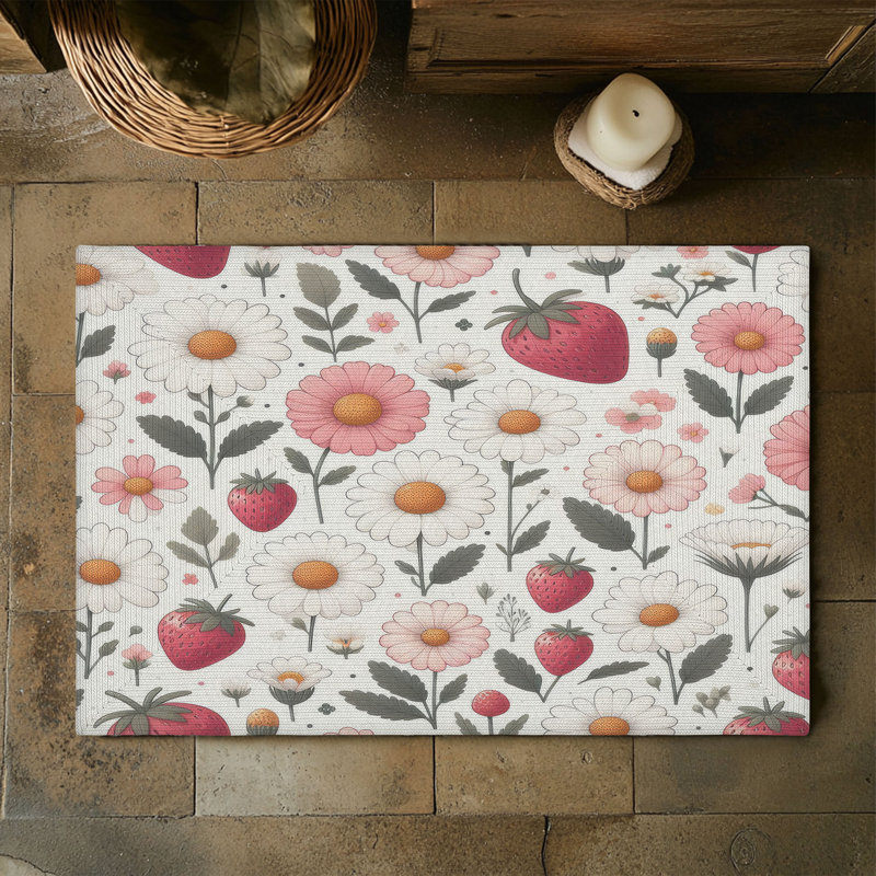 Tapis tressé Strawberry Flower Fields, Rectangulaire 3 pi x 5 pi