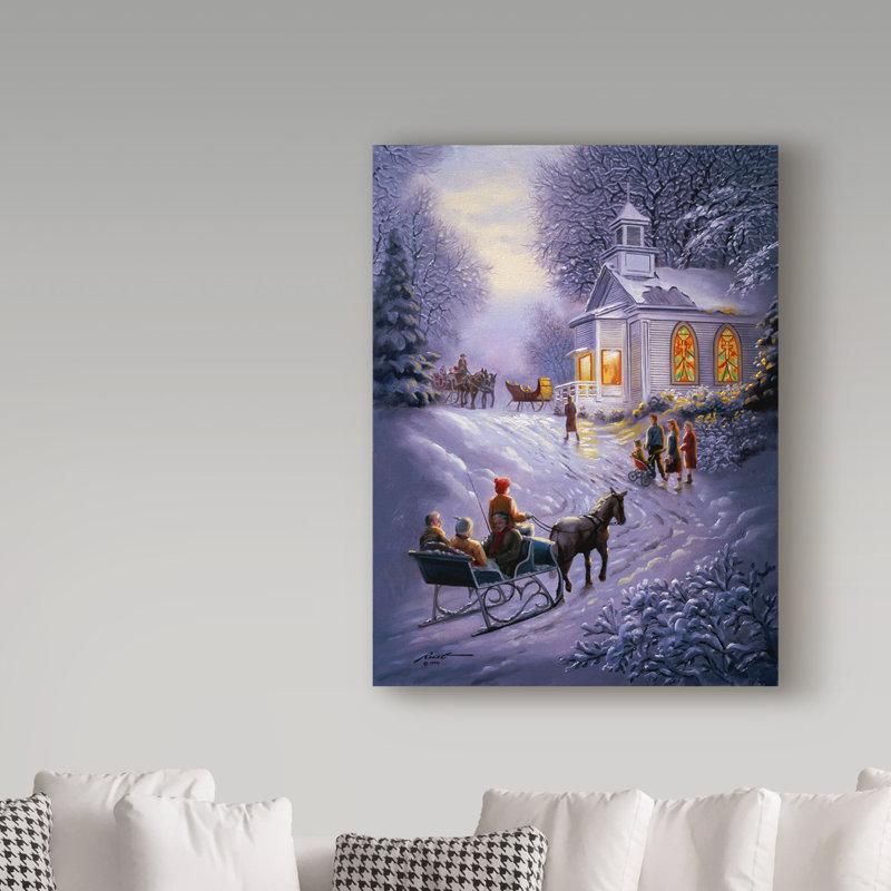 Ferhart «Sleigh Church», reproduction de peinture acrylique sur toile tendue, H 19 po x l 14 po