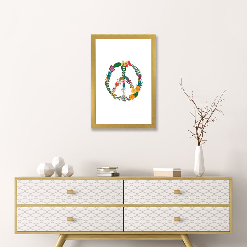 Paix - imprimé, Papier encadré doré, Blanc, H 24 po x l 16 po x P 1 po