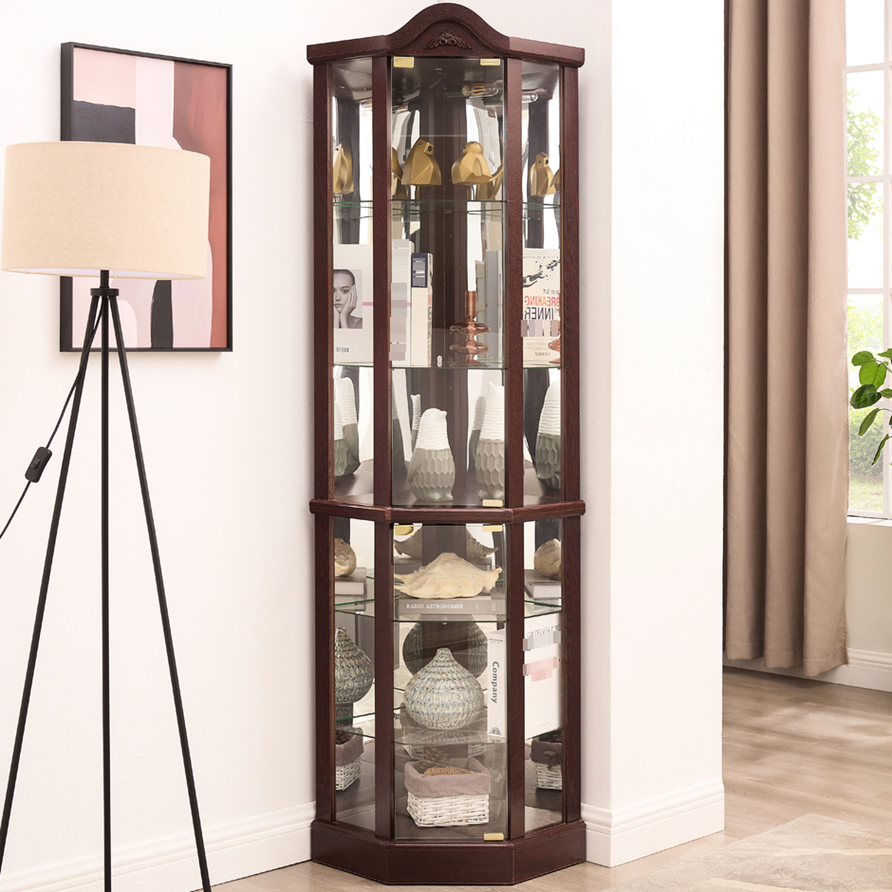 Latitude Run® Spacious Display Cabinet With 4 Adjustable Tempered Glass ...