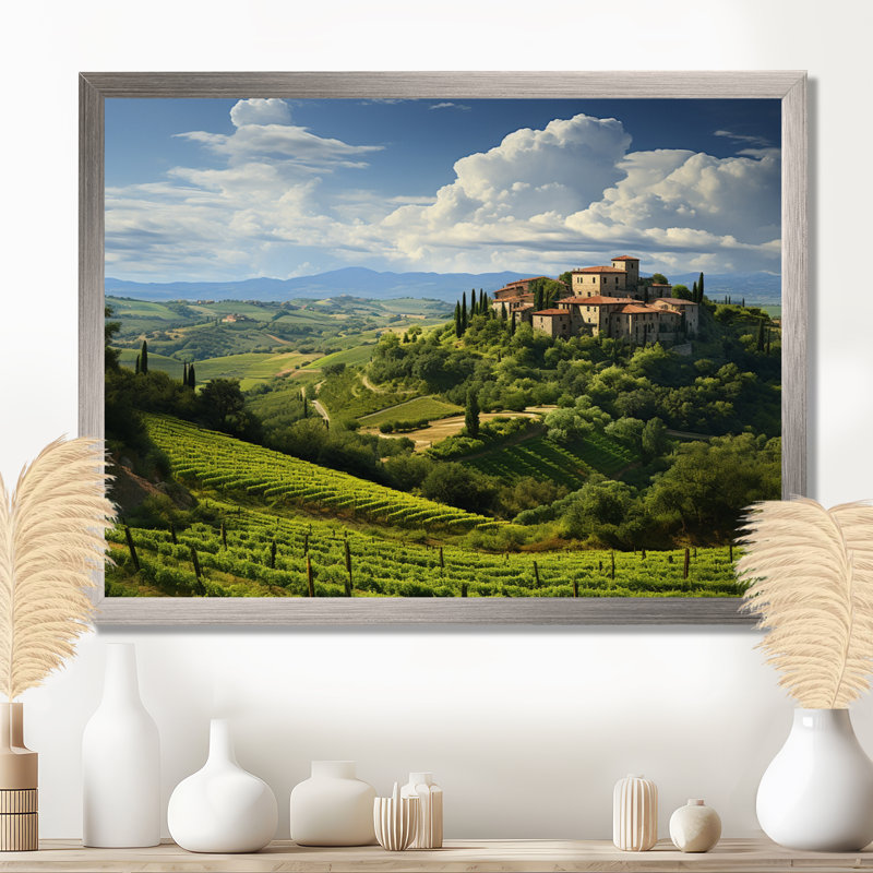 Italie, tranquillité toscane, Italie, art mural, Cadre simple argenté, H 34 po x l 44 po x P 1,5 po