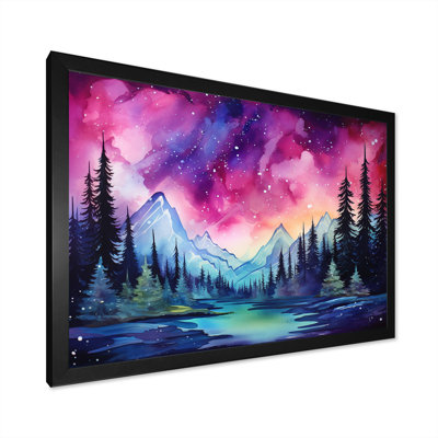 Pink Aurora Borealis In Canada II - Winter Mountains Wall Art