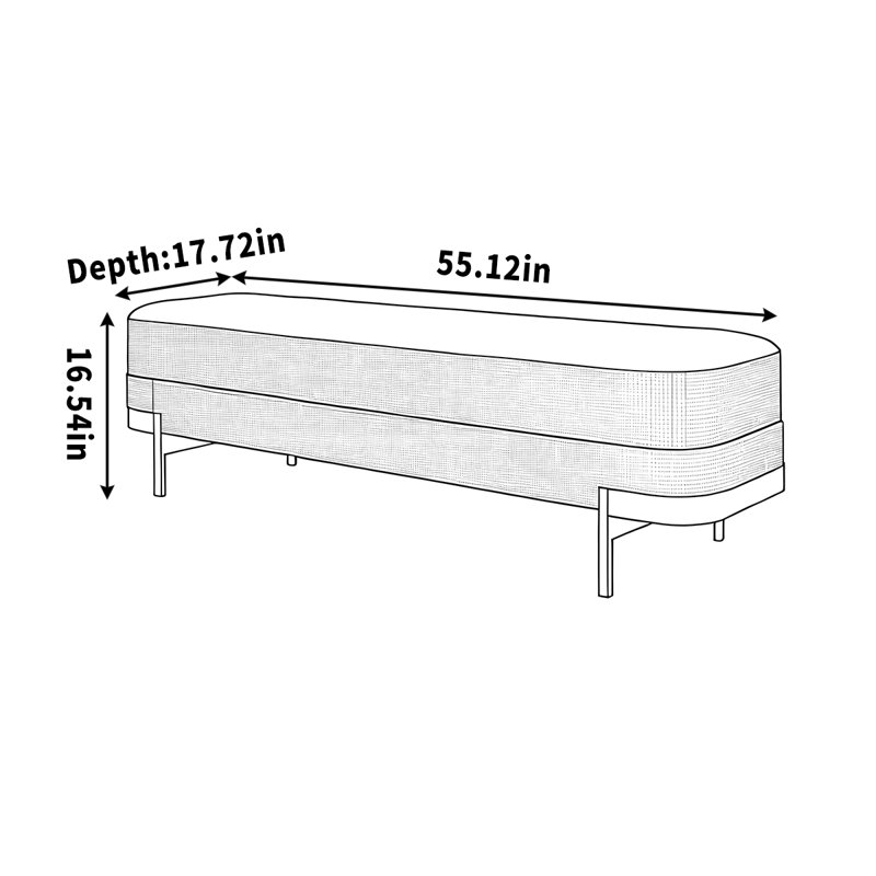 Banc en coton et lin, H 16,54 po x l 55,12 po x P 17,72 po