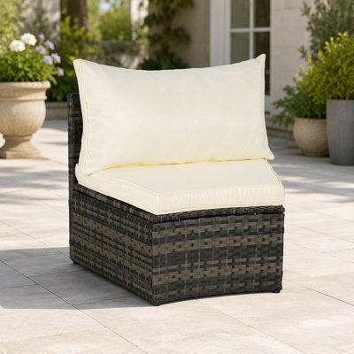 Outdoor Patio Furniture 7-Piece Half-Moon Sectional Round Patio Furniture Set Sofa with Tempered Glass Round Coffee Table