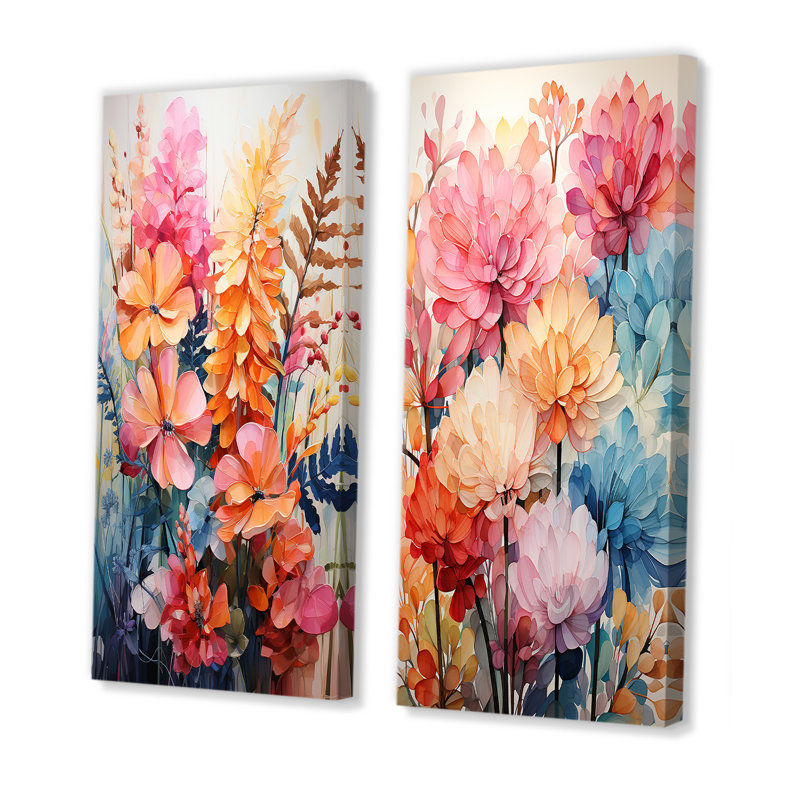 Ensemble de 2 impressions multicolores de fougères, Toile tendue, H 20 po x l 24 po