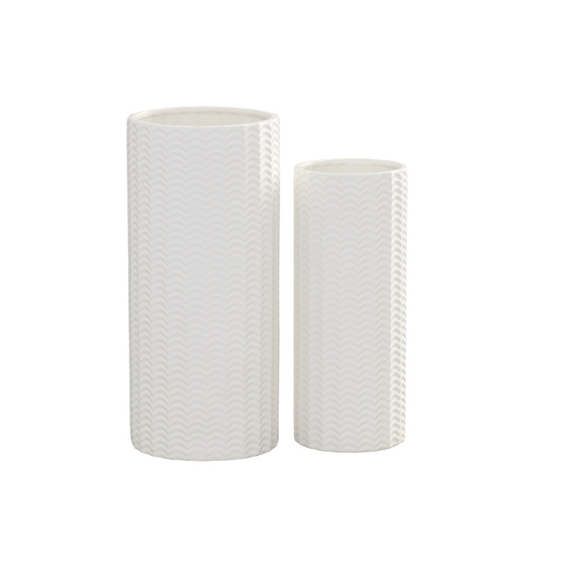 Grand vase rond en céramique blanc mat