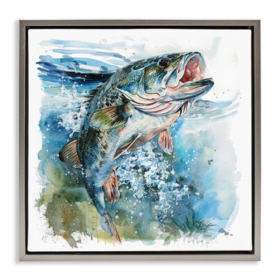  Water Splashing Fish Framed Floater Canvas Wall Art by LSR Design Studio