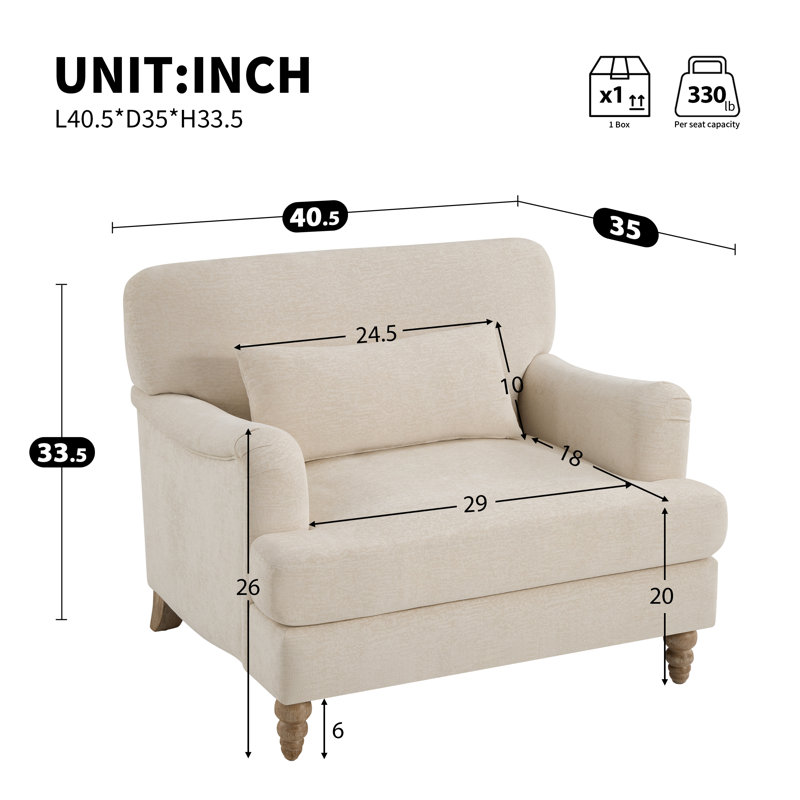 Fauteuil d'appoint moderne Delano en chenille avec dossier et siège rembourrés, Beige